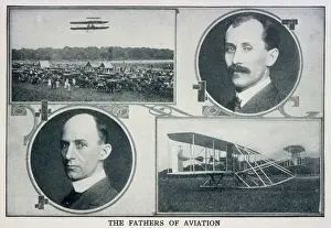 Stampe di Ritratti di Wilbur (sinistra) e Orville (destra) Wright con foto delle loro macchine aeree Inventori E Scienziati Famosi Stampe: Aeroplani Wright / e
