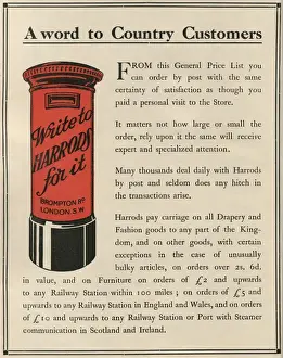 Early 20th Century Shopping Experience Stampe: Write to Harrods for it, 1909