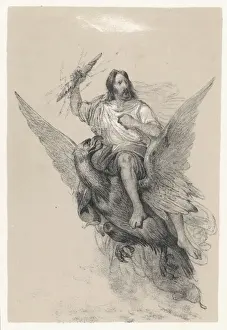 Ancient Greek Art Prints Stampe: Zeus on his eagle with thunderbolt in hand