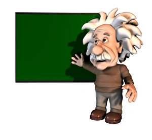Stampe di Albert Einstein. Cartone del fisico svizzero tedesco Albert Einstein (1879-1955) davanti a un lavagna nera Immagini datate 2009 febbraio: Alberto Einstein, arte