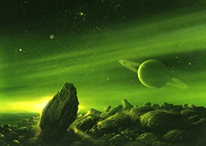 Saturno Stampe: Pianeta circondato da un pianeta alieno, arte