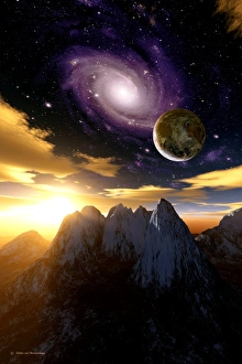 Extrasolar Planet Stampe: Alien sky at sunset, computer artwork