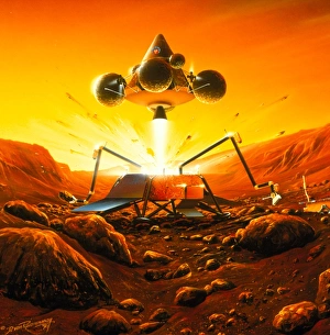 Mars Exploration Stampe: Artwork of Mars Sample Return mission leaving Mars