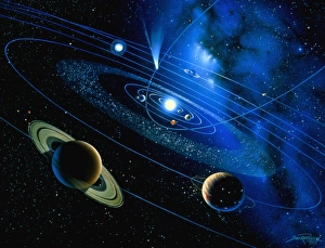 Solar System Artwork Stampe: Artwork of Solar System and comet