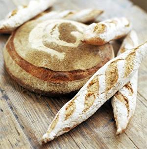 French Bread Stampe: Baguettes and a loaf of bread