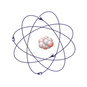 Stampe di Il berrillio ha un numero atomo di 9 e il suo modelloatomico è composto da cinque neutroni bianchi edotto protonepink nel nucleo centrale Immagini datate 2010 novembre: Modello atomico di Berrillio