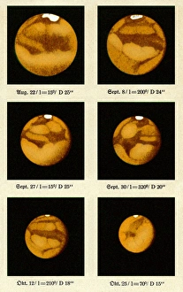 Stampe di Le osservazioni di Beyers sulla Mars. Sei osservazioni datate e etichettate della Mars effettuate durante l'opposizione del 1924 da M. Beyer dell'Osservatorio Bergedorf di Amburgo, Germania Immagini datate 2010 maggio: Osservazioni di Beyer sul Marte