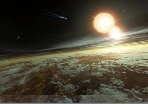 Computer Artwork Space Stampe: Binary star system, artwork C013 / 8958