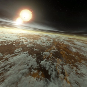 Computer Artwork Space Stampe: Binary star system, artwork C013 / 8959