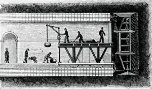 Thames Tunnel Construction Stampe: Brunels tunnelling shield