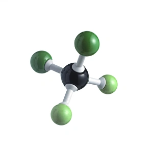Stampe di Molecola di CFC. Modelllo di una molecola del dichlorodifluorometano, noto anche come Freon-12 Immagini datate 2011 agosto: Molecola di CFC