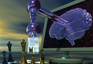 Stampe di Computer da scacchi, arte computazionale rappresentativa di un'intelligenza artificiale che gioca al scacchi; i computers come IBM's Deep Blue possono ora sconfiggere i maestri umani Immagini datate 2003 aprile: Computer da scacchi