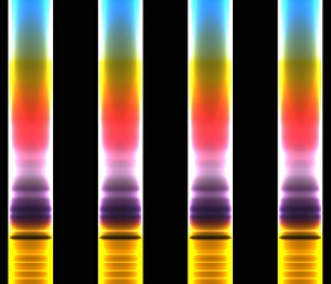 Stampe di La chromatografia. L'arte informatica di bande colorate rappresentanti la separazione dei diversi chimici attraverso il processo della chromatografia Immagini del 7 marzo 2003: Chromatography