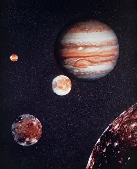 Planetary Science Images Stampe: Composite image of Jupiter & four of its moons