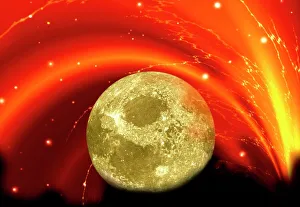 Planetary Cosmology Images Stampe: Composite image of the moon & a bright vortex