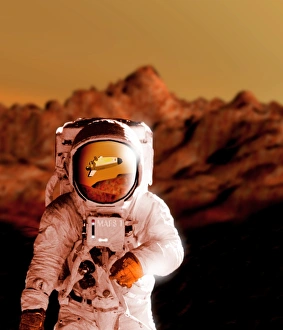 Marte Stampe: Arte computer di un astronauta sulla superficie del Marte