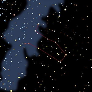 Stampe di Gemini. Arte computerizzata della costellazione di Gemini, i Gemelli, con una linea rossa che mostra la sua forma nel cielo. Le aree grigie sono le nuvole stellari del Via Lactea Immagini datate 2002 luglio: Arte computer della costellazione di Gemelli