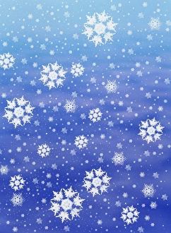 Stampe di Le nevi. Immagine computerizzata di cristalli di neve che cadono Immagini datate 1996: Immagine computerizzata di neve che cade in modo cristallino