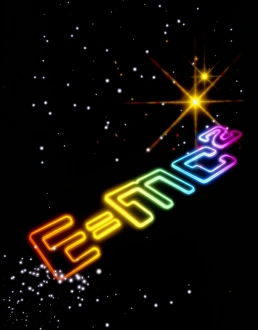 Stampe di L'illustrazione grafica computerizzata di un disegno multicolore della famosa equazione dell'energia e massa di Einstein messo contro uno sfondo stellare del spazio Immagini datate 1988: Grafiche computer delle equazioni di Einstein