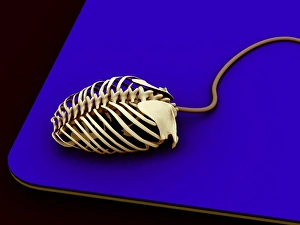 Stampe di Il scheletro del mouse informatico. L'opera d'arte informatica concettuale di un mouse per computer in forma di scheletro Immagini datate 2005 aprile: Osso del computer topo, arte di computatore