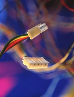 Stampe di Cavi di alimentazione per computer con connettori (bianchi) Immagini del 27 febbraio 2001: Cavi di alimentazione per computer.
