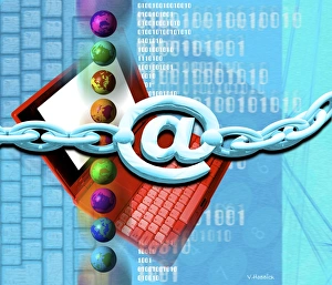 Laptop Computer Technology Stampe: Conceptual computer artwork of internet security