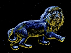Stampe di Costellazione di Leone, arte computerizzata. La costellazione è rappresentata come un leone utilizzando il nome dato dai Romani Immagini datate 2008 novembre: Costellazione di Leone, opera d'arte