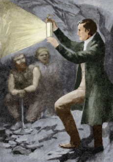 Humphry Davy Stampe: Davy testing his mining lamp