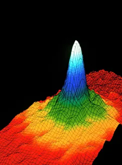 Stampe di Il Bose-Einstein Condensato: uno stato di materia nuovo. Grafico della densità degli atomi di rubidio a bassa velocità che formano un condensato Bose-Einstein (BEC) Immagini datate 2002 dicembre: Densità nella condensa di Bose-Einstein