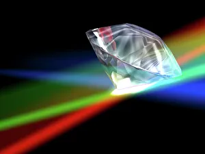 Stampe di Il diamante tagliato e lucidato è un'opera d'arte informatica del computer. Il diamante è una forma naturale di carbonio che si cristallizza sotto pressione molto grande Immagini datate 2007: Diamante, arte informatica