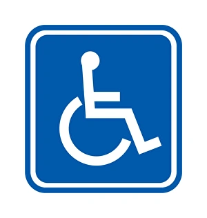Stampe di Segno di disabilità. Opere d'arte del computer che mostra un segnale con il simbolo di una persona in sedia a rotelle Immagini datate 2006 gennaio: Segno di disabilità, arte informatica