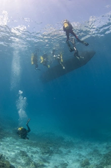 Scuba Diving Maldives Stampe: Divers starting a dive