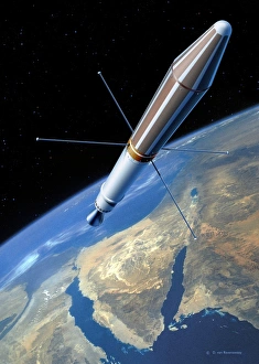 Stampe di L'Explorer 1 è un computer artwork dell'americano primo satellite artificiale orbitale Explorer 1 Immagini datate 2007 febbraio: Esploratore 1 nell'orbita
