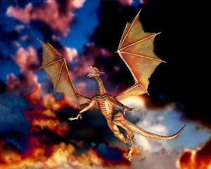 Stampe di Il drago volante, arte informatica del computer. I miti e le leggende sui draghi vengono trovati ovunque nel mondo Immagini del 20 settembre 2005: Dragone volante