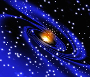 Space Science Illustration Stampe: Galaxy formation, computer artwork