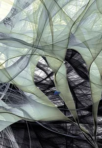 Stampe di Il flusso degli elettroni. Modello di computer che rappresenta il flusso degli elettroni attraverso un gas a due dimensioni (2DEG) Grafica E Motivi Stampe: Flusso di elettroni.