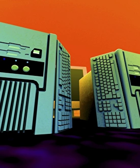 Computer Hardware Design Stampe: Group of personal computers, artwork
