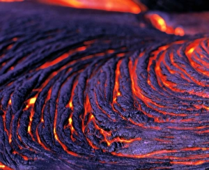 Stampe di Lava pohoehoe. La lave pohoehoe fluisce dal vulcano Kilauea, Oahu, Stati Uniti d'America Immagini datate 2000: Scorrimento di lava