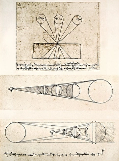 Stampe di Tre schizzi di Leonardo da Vinci per illustrare la prospettiva lineare e l'ombra e le ombre Immagini datate 2011 settembre: Ombra e luce
