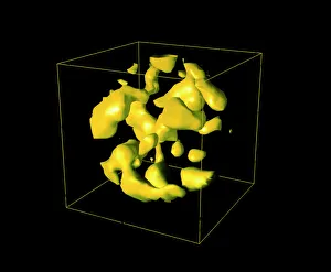 Stampe di Mappa dell'universo. Mappatura computerizzata dell'universo che mostra i supergruppi galattici (giallo) separati dai vuoti neri (nero) Immagini datate 1999: Mappa della distribuzione del superclustere galattico