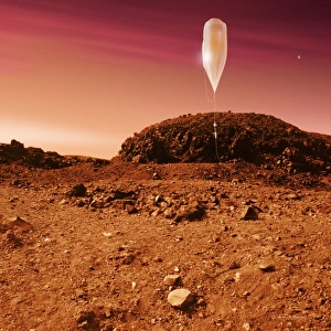 Stampe di L'esplorazione del palloncino di Marte. L'opera d'arte rappresenta un palloncino senza equipaggio che sale dal suolo martiano al tramonto Immagini datate 2003 novembre: Esplorazione del palloncino di Marte