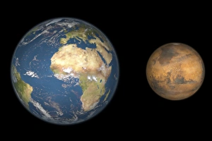 Space Exploration Images Stampe: Mars and Earth compared, artwork
