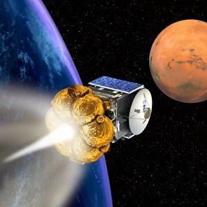 Mars Exploration History Stampe: Mars Express booster rocket, artwork