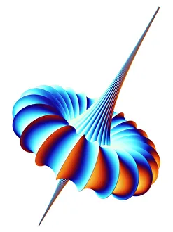 Stampe di Modello matematico, artefatto informatico. Questo modello rappresenta un tipo di onda non lineare chiamata breather. L'energia del breather tende a essere localizzata nello spazio e oscilla nel tempo Immagini datate 2008 novembre: Modello matematico, arte