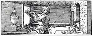 Stampe di Misurare la prospettiva per l'arte. Questo incisione è stata realizzata dall'artista tedesco Albrecht Dürer (1471- 1528) Immagini datate 2006 febbraio: Misurare la prospettiva per l'arte