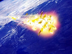 Manned Spaceflight History Stampe: Mir burning up