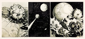 Stampe di Volo della luna come rappresentato in un fumetto del decennio 1930 Immagini datate 2004 dicembre: Volata del disco luna