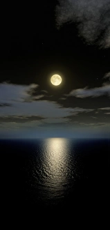 Stampe di Luna piena che tramonta sul mare, guardando verso sud. La Luna non produce la sua propria luce Immagini datate 2004 dicembre: Luna piena tramontante