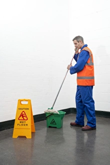 Workplace Safety Precautions Stampe: Mopping floor