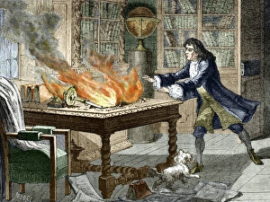 Sir Isaac Newton Stampe: Nota di Newton sulle Opticki sono stati consumati dal fuoco nel 1692